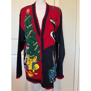 Vtg 90s Looney Tunes Christmas Sweater XL Warner Bro Sylvester Tweety Peppy Bugs